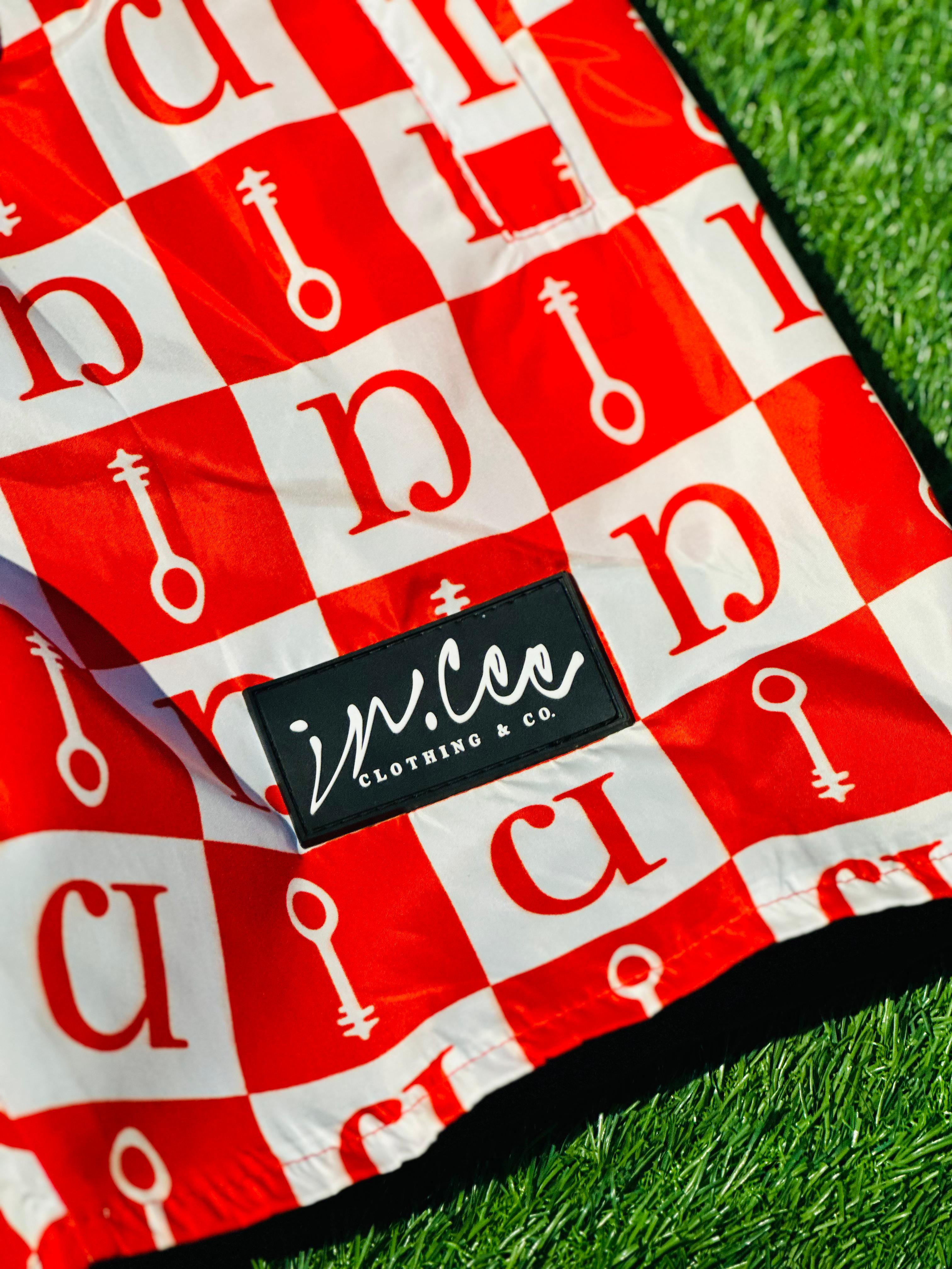 Signature Checkerboard Print Shorts (Red)