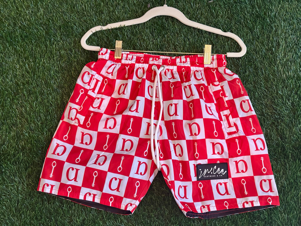 Signature Checkerboard Print Shorts (Red)
