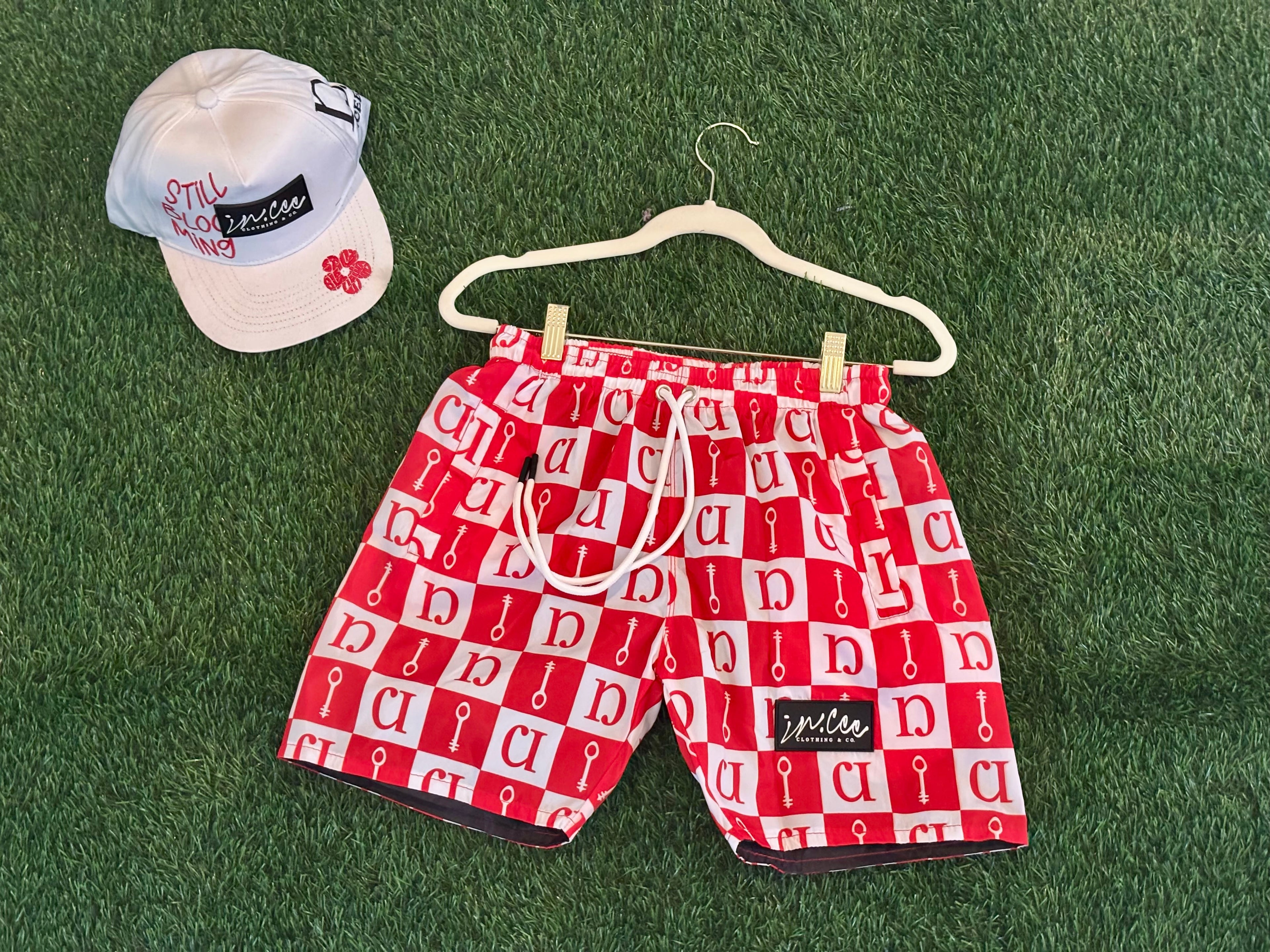 Signature Checkerboard Print Shorts (Red)