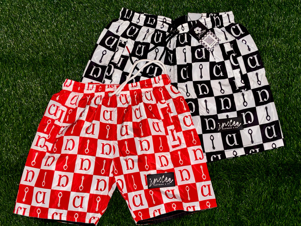 Signature Checkerboard Print Shorts (Red)